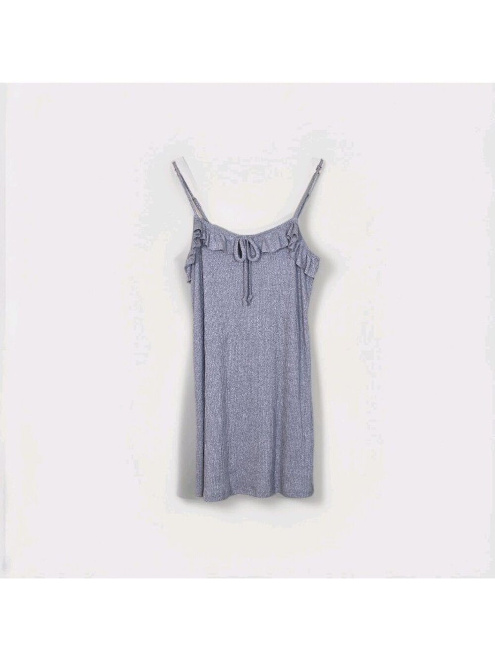 Anthropologie Maronie Cami Mini Dress M Heathered Gray Ribbed Ruffle Keyhole Tie